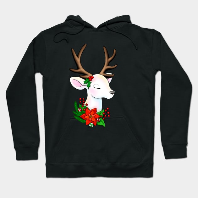 Elegant Christmas Reindeer Illustration Hoodie by Lady Lilac